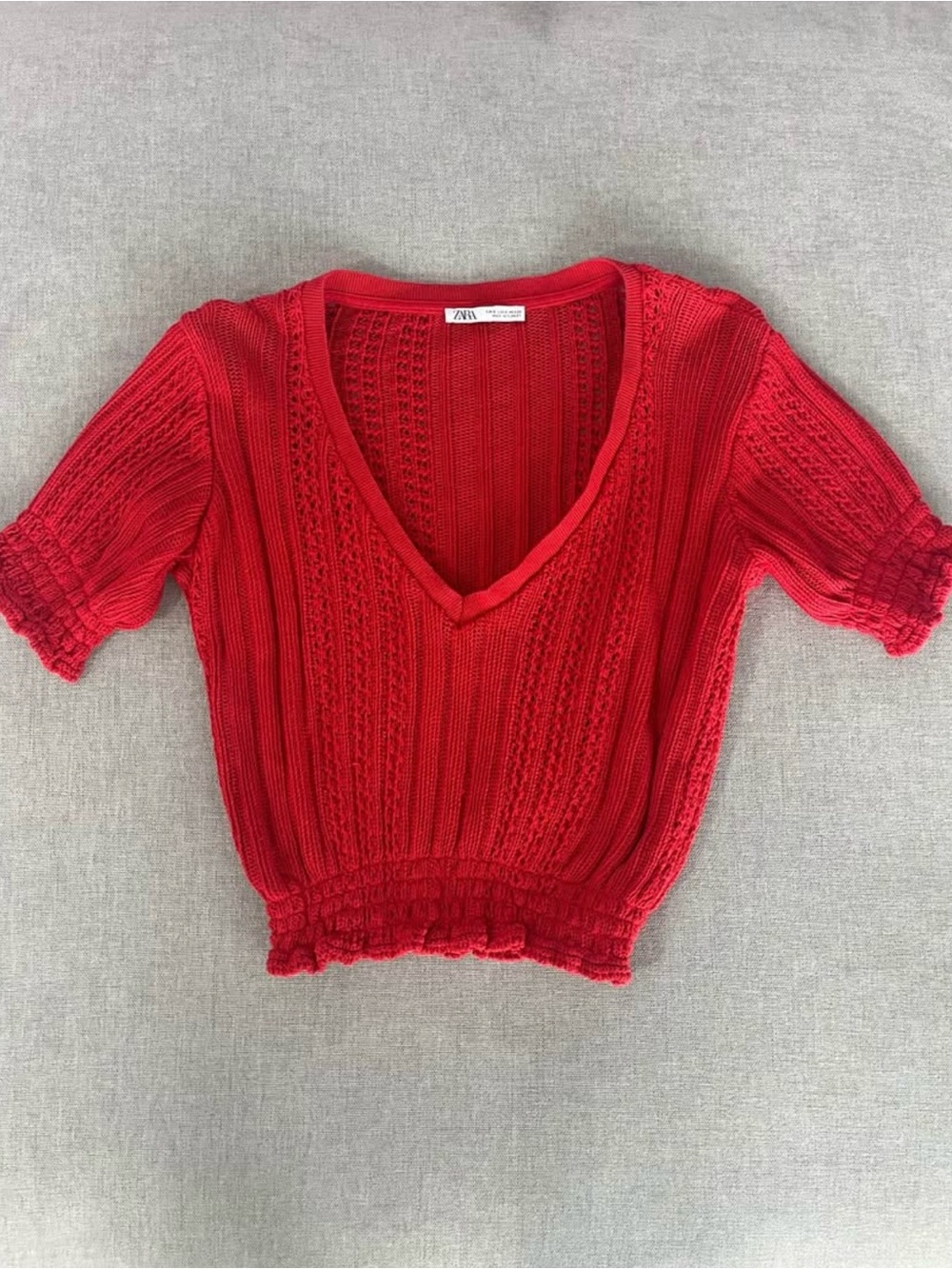 Zara Knit V-Neck Short Sleeve Top